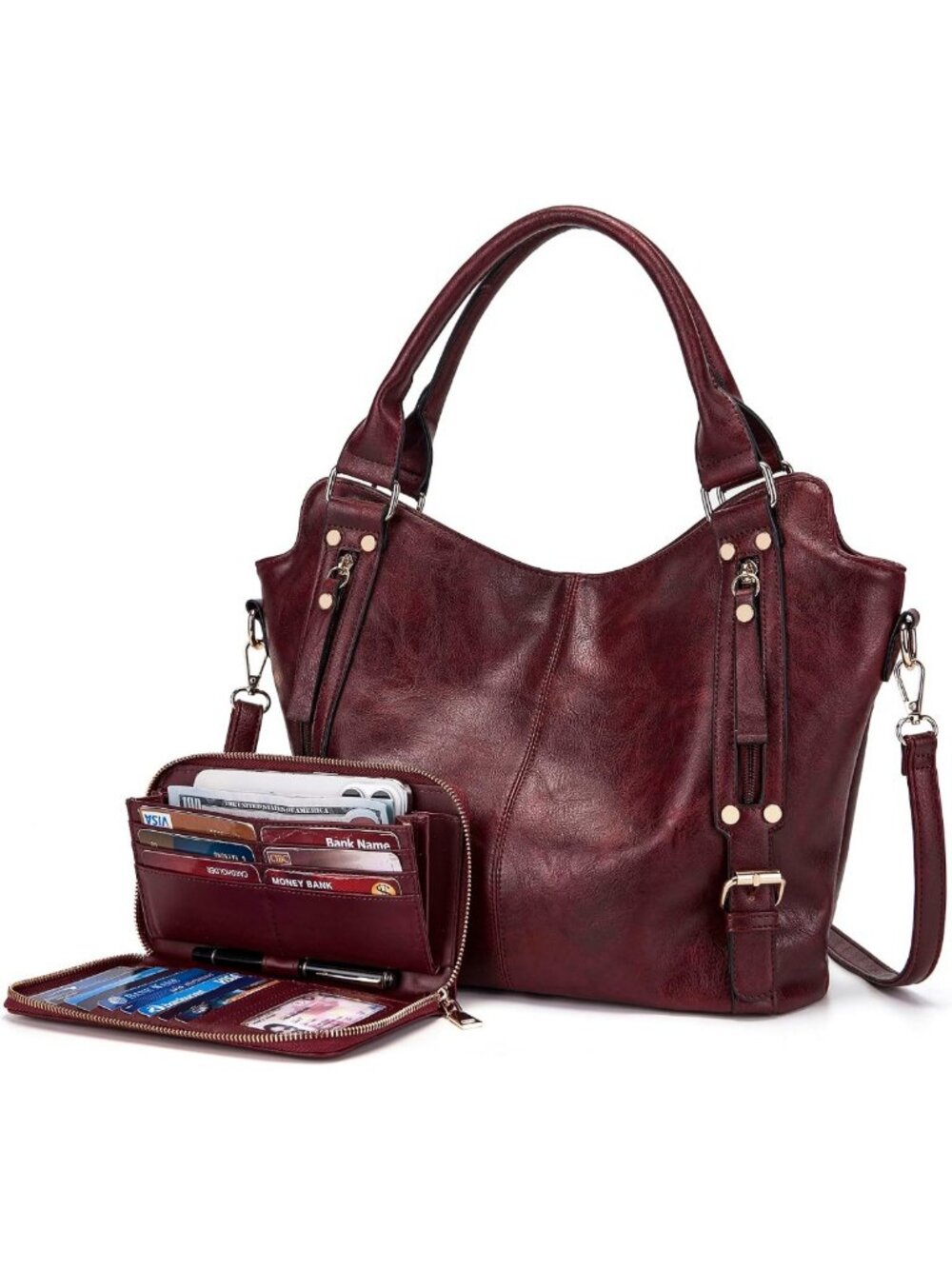 Stylish Large Crossbody Bag & Hobo Purse Set - 2PCS Shoulder Handbag & Wallet